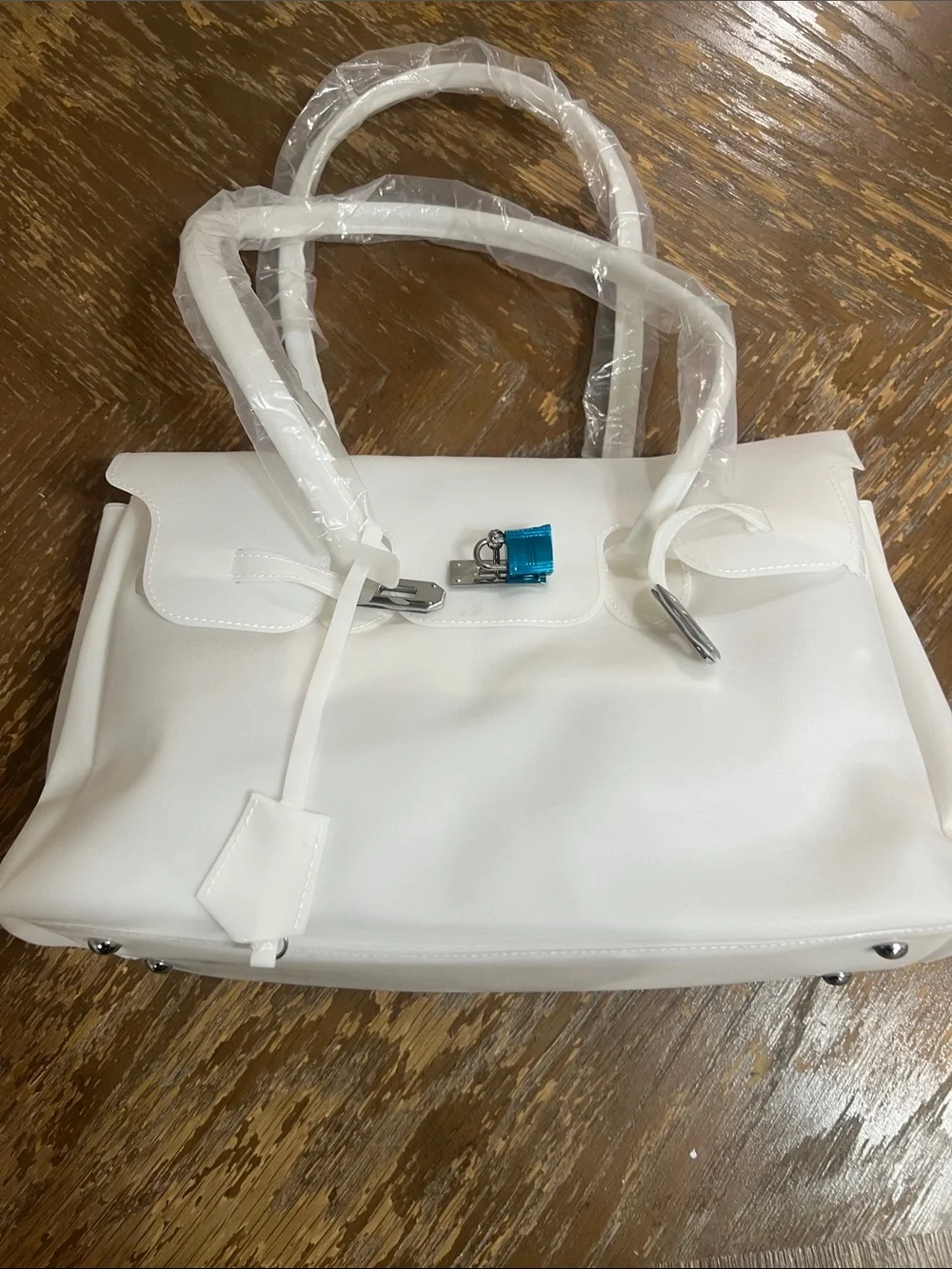 Classic White Structured Handbag with Silver Hardware